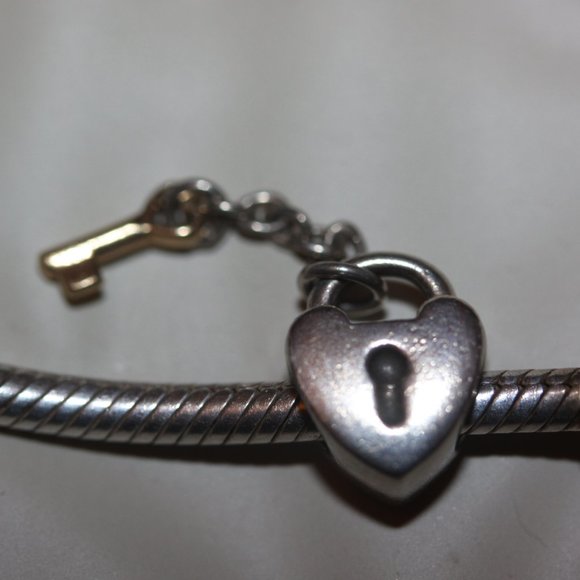 Pandora Sterling Silver 14K Gold Lock Key Charm - Picture 2 of 3